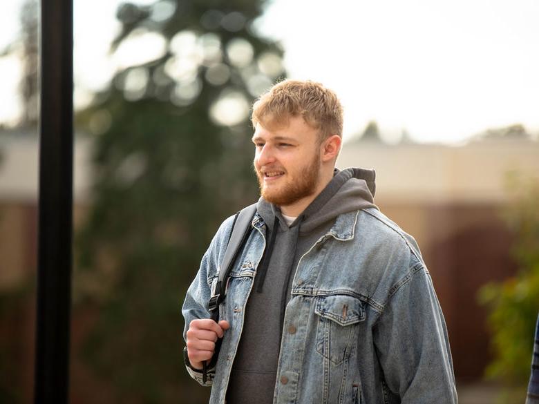 Student walking on campus